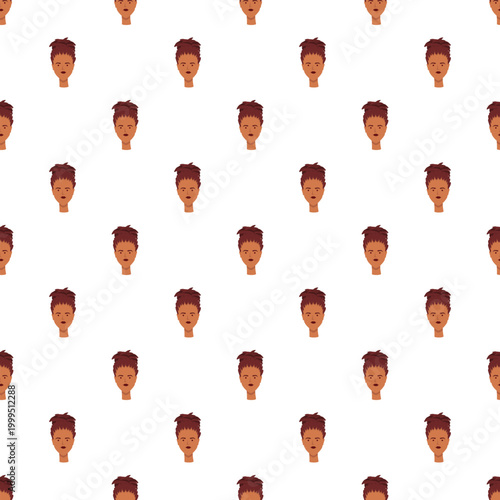 Repeating pattern showing female heads on a white background