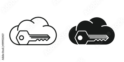 Cloud icon with key symbol representing security and access in digital or cloud storage