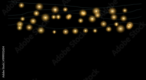 Warm string lights arranged in a diagonal pattern against a dark night sky background.