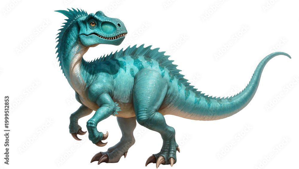 Obraz premium Blue scaled Raptor Dinosaur Standing with Crest and Sharp Teeth
