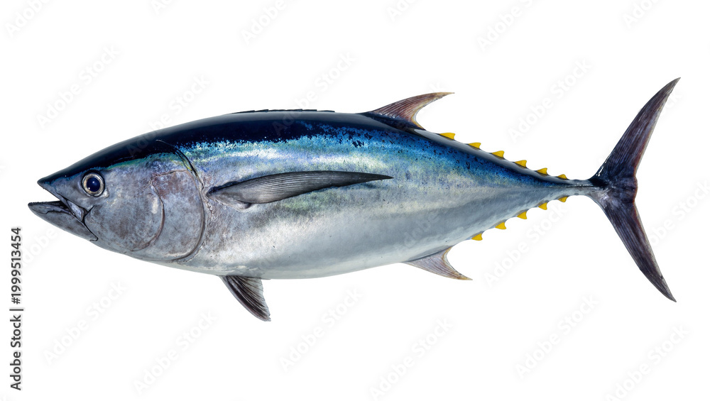Fototapeta premium Large Bluefin Tuna Fish with Yellow Fins Swimming Sideways