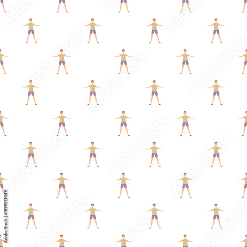 Man doing exercise with arms spread in a regular, repeating pattern on a white background