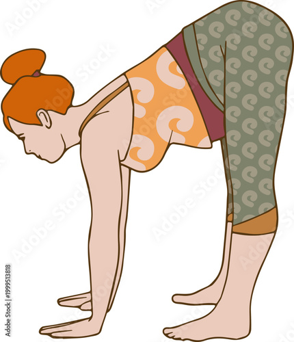 Pregnant woman in standing forward bend yoga pose