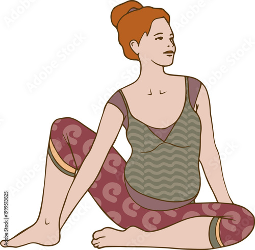 vector illustration of pregnant woman meditating in yoga pose