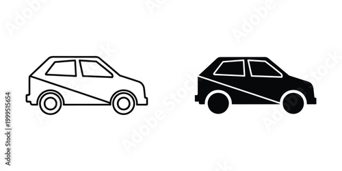 Simple black and white line drawing of a small car with a sloped roof and compact design