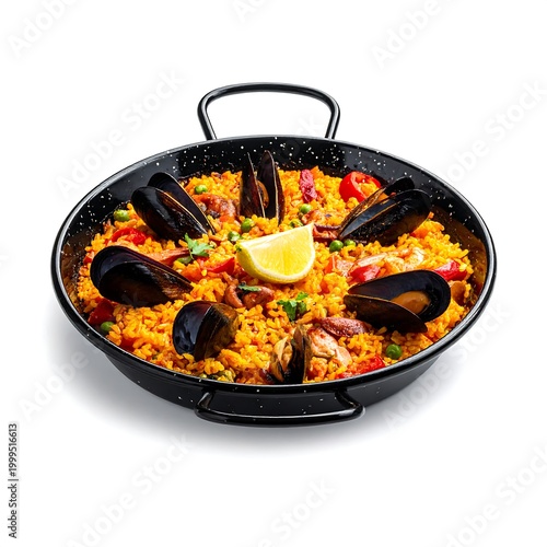 Traditional Spanish Paella Dish with Seafood.