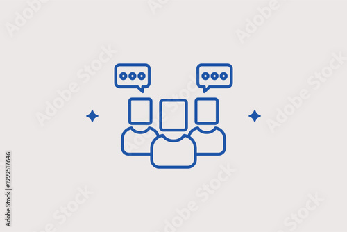 User group with chat bubbles line icon for community engagement and demographic target discussions. Collaborative vector illustration for focus group research and social media community platform UI.