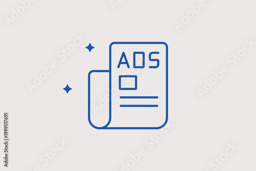 Newspaper ads line icon for print media advertising and traditional press release distributions. Classic vector illustration for public relations agency portfolios and local news media rate cards.