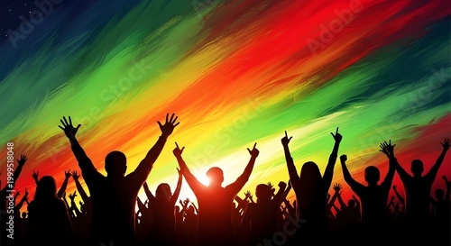 Juneteenth celebration vibrant crowd with raised hands freedom and empowerment