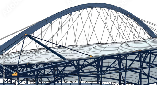Architectural structure of modern stadium roof steel beams construction detail flat vector graphic.