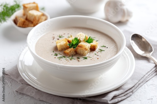 Mushroom cream soup isolated on white