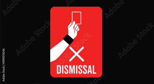 Red card with hand and dismissal text, illustration of sports penalty and expulsion.