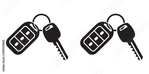 Εκτύπωση καμβά Car key remote fob illustration, modern vehicle access keys silhouette in black, automotive security system concept, smart key technology, lock unlock control symbol, vector design