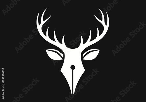 Minimalist deer head and fountain pen nib logo design