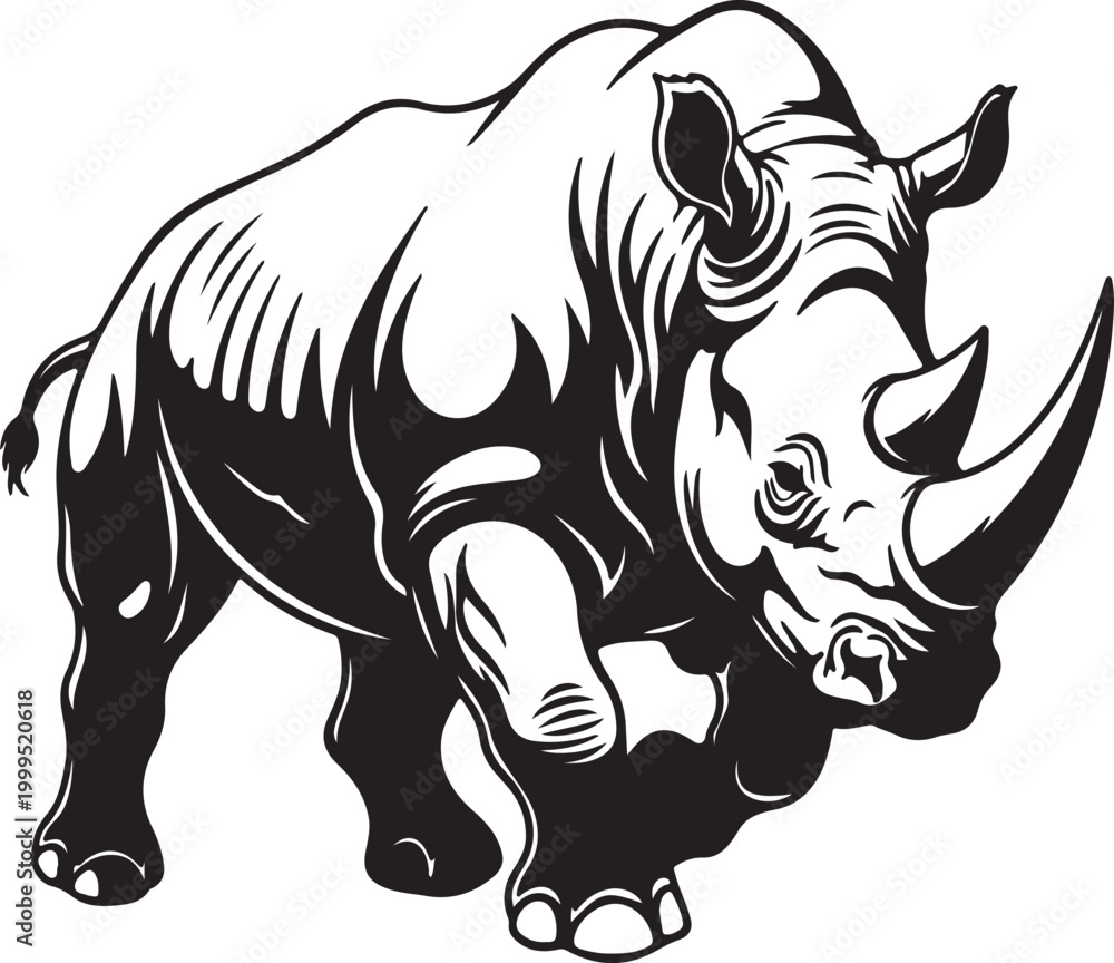 Fototapeta premium Black and white rhino illustration