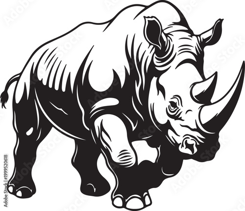 Black and white rhino illustration