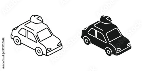 Isometric illustration of a car with and without roof-mounted equipment