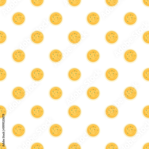 Hummus sauce with chickpeas repeating in a top view food background pattern