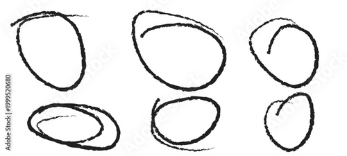 Hand-Drawn Black Marker Circles and Ovals Set on White Background vector illustration of a black and white background