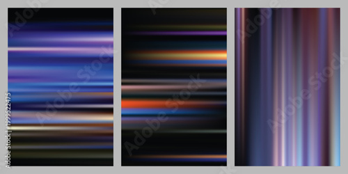 Abstract Dark Motion Blur Background Set With Vibrant Neon Speed Lines