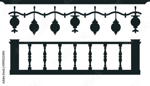 Decorative balcony railing with ornate elements, artistic wrought iron balustrade design