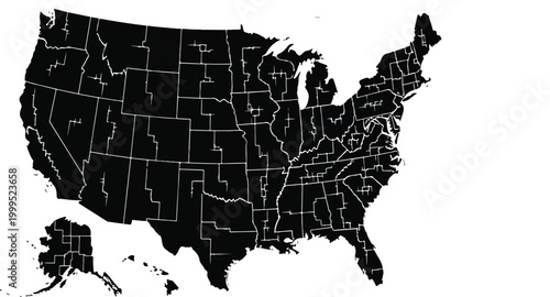 A 3d vector illustration of the USA map rendered in a mosaic of harlequin circles featuring a white country silhouette and nation border contour isolated on a geography shape