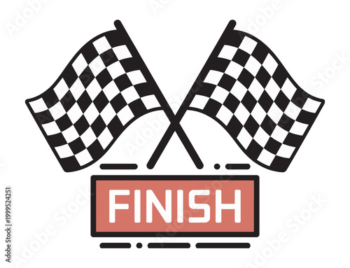 Finish line banner with checkered flags, victory race design for motorsports, marathon sports events celebration banner, racing finish symbol, dynamic vector illustration.