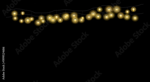 Horizontal string lights with a golden hue creating a sleek, continuous line against black.