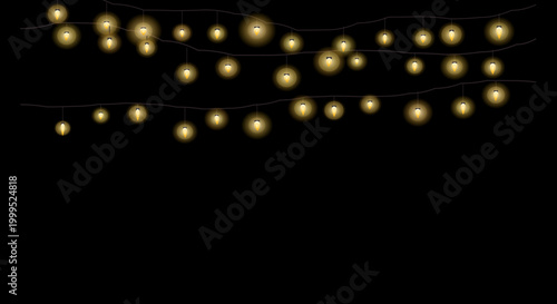 Diagonal string lights create a dynamic glow against a solid black background.