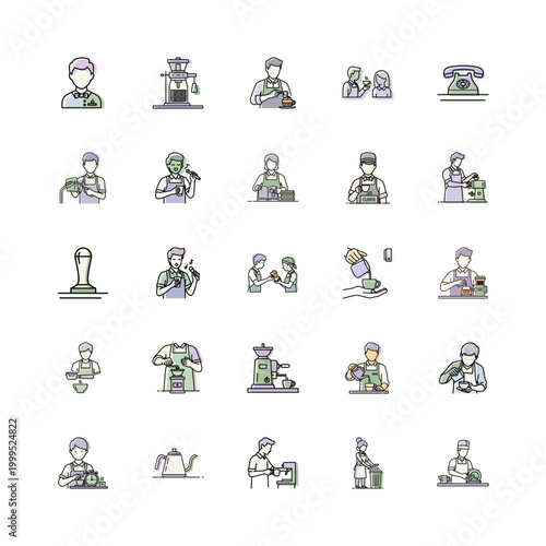 Barista Icon Set for Cafe or Restaurant or Cafe Bar Icons Collection