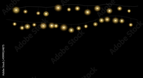 Diagonal arrangement of warm string lights against a dark night sky.