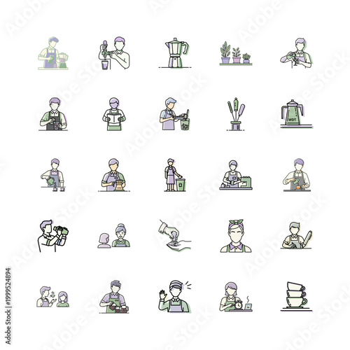 Barista Icon Set for Coffee Shop Designs or Coffee Icons for Print and Web Design