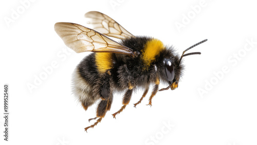 Bild auf Leinwand Fuzzy Black Yellow Bumblebee Insect Close-Up Side View