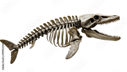 Fotografie Grayish Whale Skeleton with Fins and Teeth