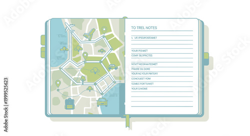 Travel Planner with City Map and Note Pages, Journey Preparation