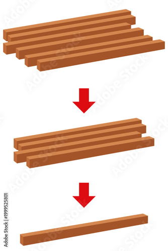 角材が減少していく木材不足と供給低下のコンセプトイラスト