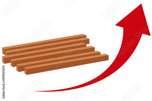角材の減少と価格上昇で示す木材不足とコスト増加のコンセプトイラスト