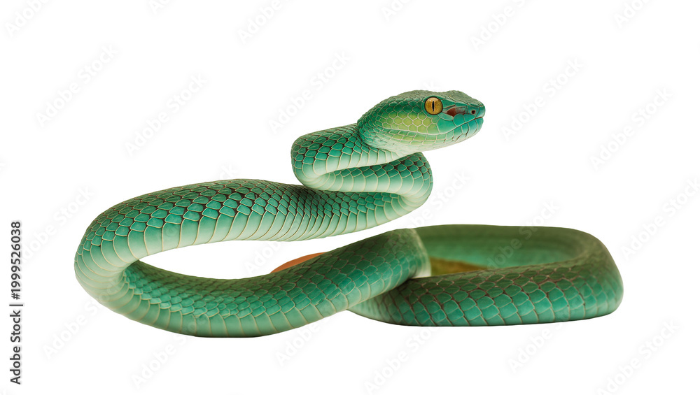 Fototapeta premium Emerald Green Pit Viper Coiled with Head Raised
