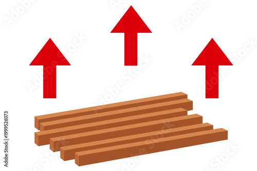 角材の減少と価格上昇で示す木材不足とコスト増加のコンセプトイラスト