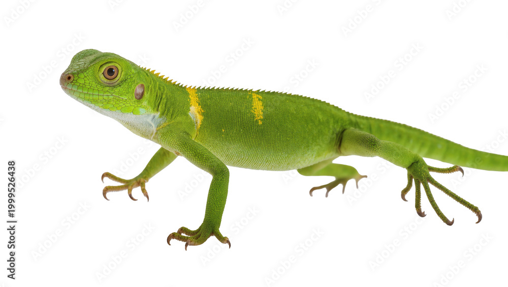 Fototapeta premium Vibrant Green Iguana Reptile with Yellow Markings and Scaly Skin