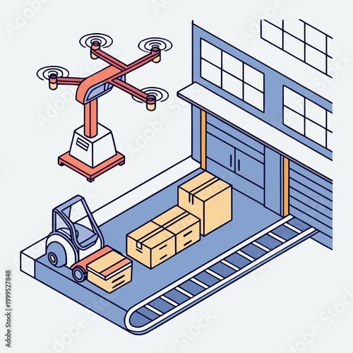 Drone delivering packages to a warehouse