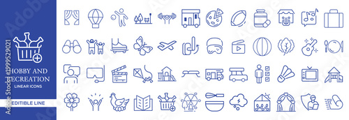 Hobby and Recreation Line Icons Mega Set, Leisure Activity Outline Vector Collection Editable Stroke