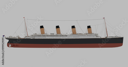 RMS Titanic in der Seitenansicht auf grauem Hintergrund 