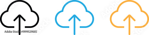 Cloud upload icons in black, blue, and orange