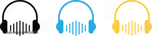 Colorful headphone icons with sound waves