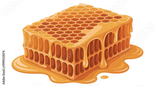 Honeycomb with dripping honey realistic illustration honeycomb dripping ingredient sweetness
