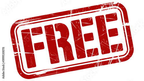 Red 'free' stamp with scratched texture marketing discount promotion distressed rectangle isolated