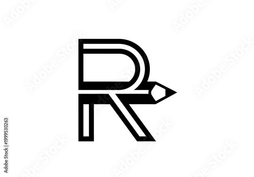 Minimalist letter R logo with integrated pencil tip