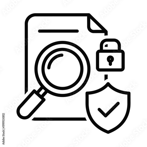 Legal protection icon with judge gavel and shield, black and white law firm vector illustration, justice system symbol for insurance and courtroom advocacy services