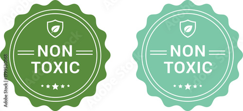 Non-Toxic Badge Labels in Green and Blue for Eco-Friendly Product Packaging and Marketing